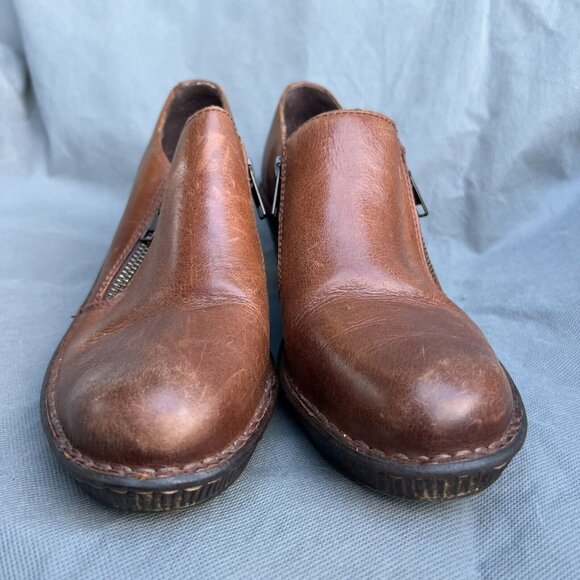 BORN Size 9.5 Brown Leather Clogs Elliot Shoes Double Zip Plain Toe - Picture 5 of 7
